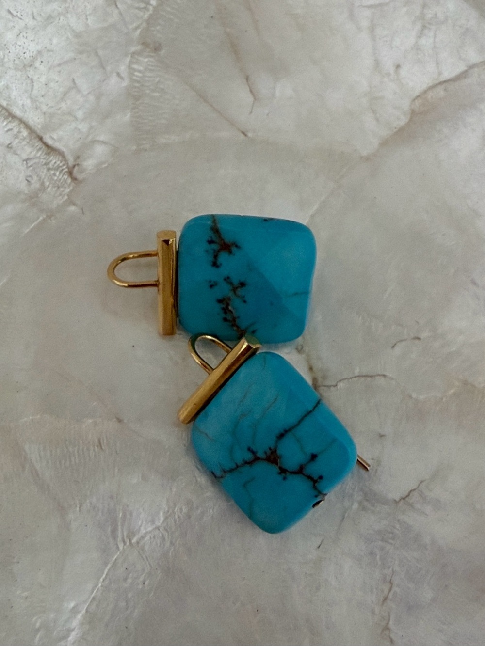 Julie Vos Turquoise Square Drop Earrings with Gold Accent